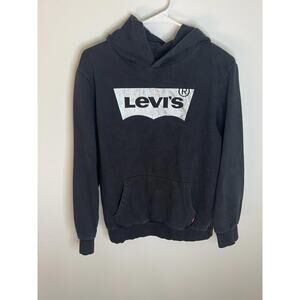 Levi's Boys XL 13-15yrs Black Silver Logo Pullover Hoodie Single Pocket Casual